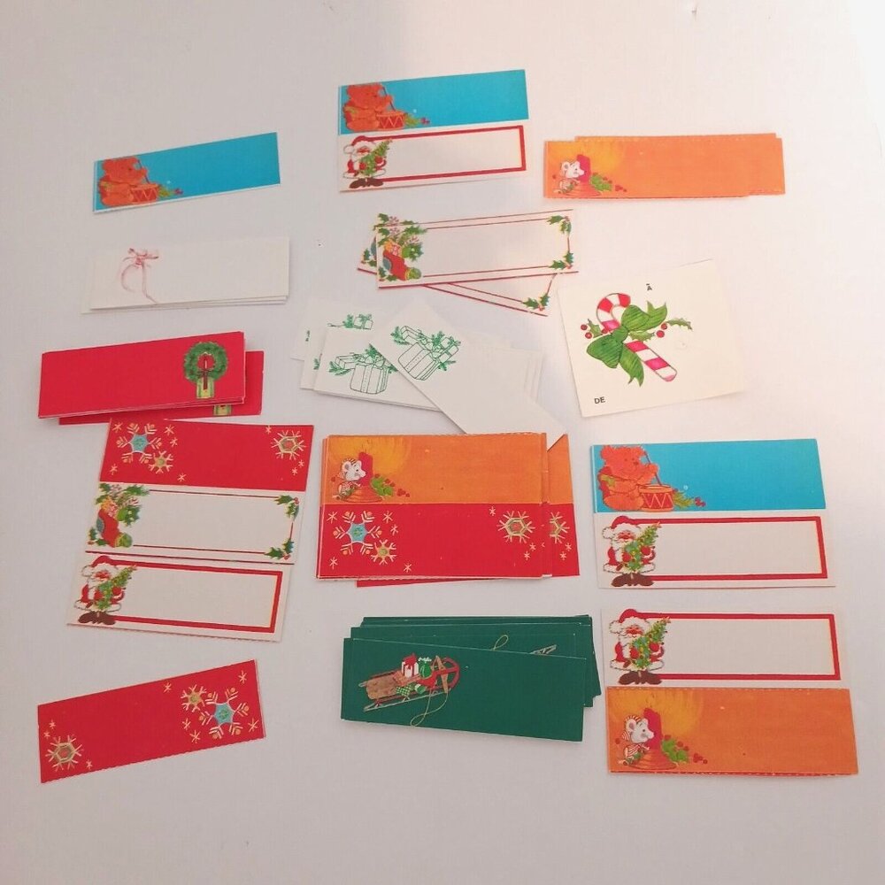 VINTAGE Christmas Gift Tags Unused Lot of 53 Holiday Name Tags Paper
